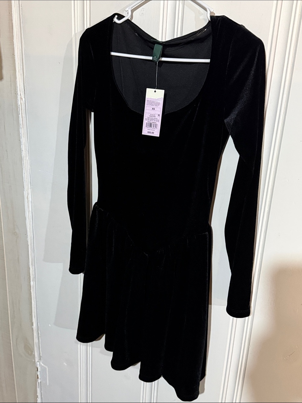 wild fable Black Velvet Long-Sleeve Scoop-Neck Skater Dress